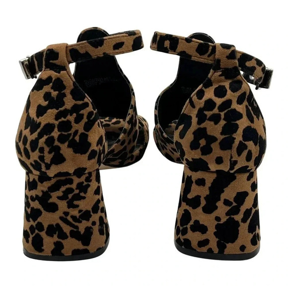 Topshop Womens 8 Leopard Animal Print Suede Chunky Block Heel Shoe Ankle Strap - Picture 5 of 14
